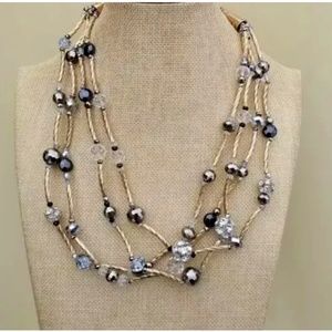 CHICO'S" MULTI-STRAND GOLD TONE LINK CHAIN CRYSTAL BEADED NECKLACE Rhinestone